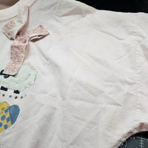 Vintage Cat Shirt Women Large Pink 80s Patchwork Grandma Rustic Cottage Retro - Picture 12 of 16